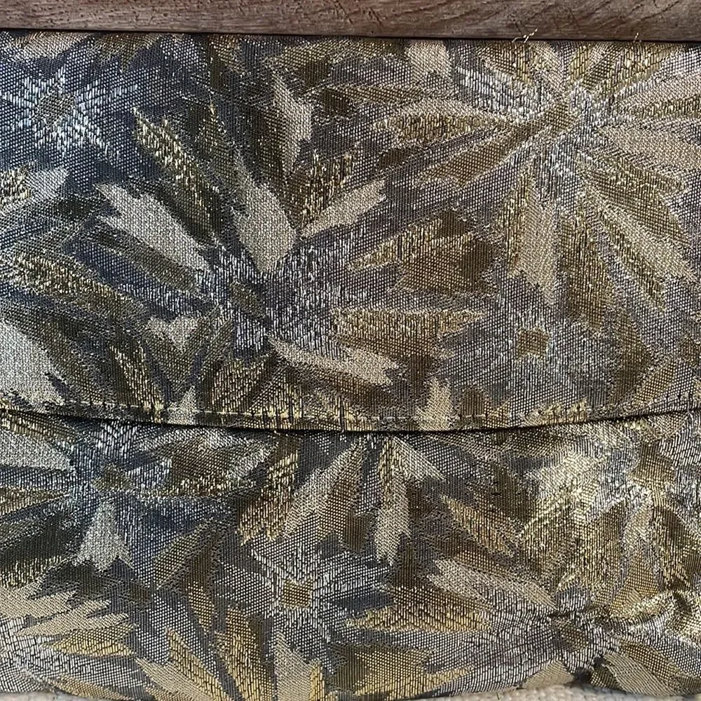 Evening Bag,Metallic Gold & Silver Floral Design,Goldtone Chain 10 1/2”W x 6” L